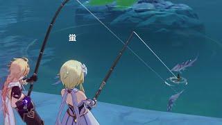 Fishing with a friend in Genshin Impact Co-op be like