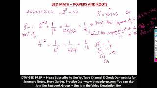 GED MATH - POWERS AND ROOTS