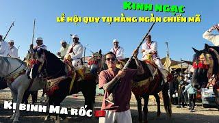 Moroccan horse riding festival of Morocan people. Thousand cavalries show gun dance on the horse.