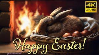 HAPPY EASTER!  Relax with Easter Bunny and Crackling Fireplace 4K  Sleep in Cozy Ambience