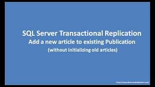 Transactional Replication - Add a new article (without initializing old articles)