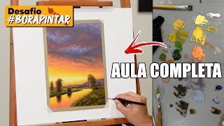 Aula completa passo a passo - Pintura em tela - Pôr do sol | Desafio #BORAPINTAR