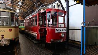 Vintage Trams in an old tram shed in Krakow : 4K Widescreen,