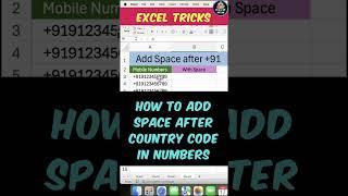 how to add space after country code in excel  #exceltricks   #ytshorts shots