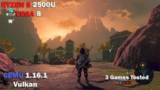 Cemu 1.16.1 Vulkan - 3 Games Tested (Zelda BOTW , MK8...) - Ryzen 5 2500U + Vega 8 -