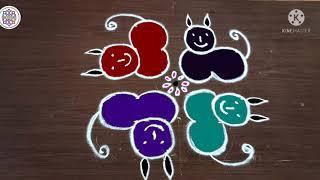 6×6 dot straight line puppy cat kolam||easy for begginers@kayalkrishkolam