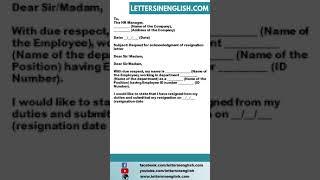 Request Letter for Acknowledgement of Resignation Letter