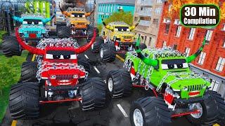 Monster Trucks destroy the City | Police Car, Firetruck & Ambulance vs Monster Trucks Compilation