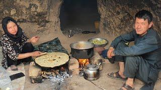 Young Mother Cooking Afghani Food in the Cave Village | Afghanistan Village Life