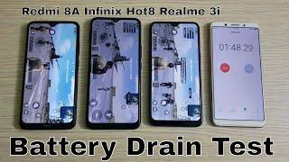 Redmi 8A vs Infinix Hot 8 vs Realme 3i Battery Drain Test