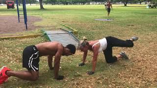 Mother and Son calisthenics workout at Ala Moana beach Park
