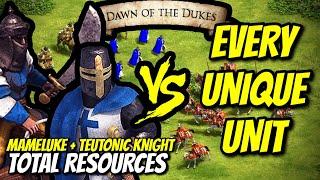 MAMELUKE + TEUTONIC KNIGHT vs EVERY UNIQUE UNIT (Total Resources) | AoE II: Definitive Edition