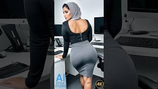 4K AI Art Lookbook Video of Arabian AI Girl ｜ Hijabi AI Girl in Office, A View from Behind