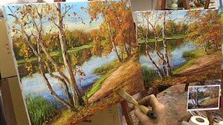 Октябрьский день. Мастер-класс на двух холстах. Autumn. Master class on two canvases by Oleg Buiko