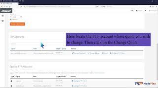 How to change the FTP User Quota in cPanel  with NodePlex