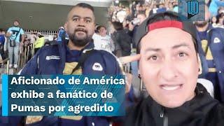 ¡Violencia en CU! Aficionado de América exhibe a fanático de Pumas por agredirlo