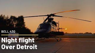 Helicopter Night Flight Over Detroit