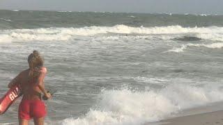 Lifeguards Rescue  Lauderdale Swimmer in Hurricane Laura Surf