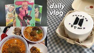  [vlog] manga unboxing, bangtan cake, ramen & more foods