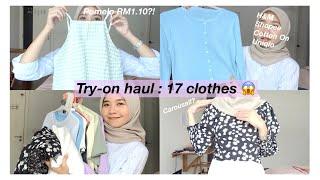 TRY-ON HAUL : H&M, UNIQLO, COTTON ON, SHOPEE, POMELO & CAROUSELL! (total 17 clothes) :o