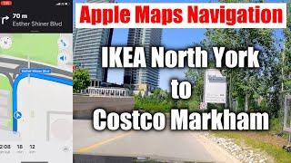 Apple Maps Navigation - IKEA North York to Costco Markham |  Red-light camera ahead etc.