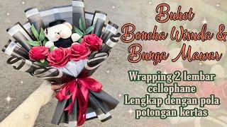 TUTORIAL BUKET BONEKA WISUDA & BUNGA MAWAR WRAPPING 2 LEMBAR CELLOPHANE