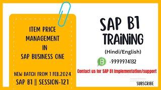 Item Price Management in SAP Business One (New Batch From 1 Feb.2024) || S-121