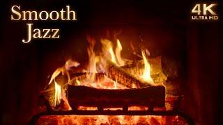  Crackling Fireplace & Smooth Jazz Music Ambience - 4K Cozy Night Jazz Ambience