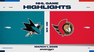 NHL Highlights | Sharks vs. Senators - March 1st, 2025