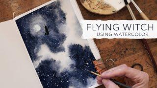 Learn How To Paint a Flying Witch | Quick Watercolor Painting by Sarah Cray of Let's Make Art