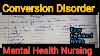 Notes Of Conversion Disorder in Mental Health Nursing ( Psychiatric)  in Hindi.