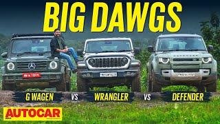 G class vs Wrangler vs Defender comparison: 4x4 legends on and off road | Autocar India