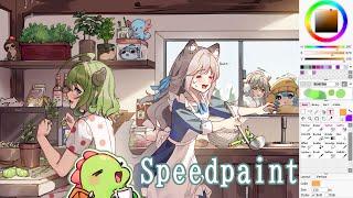 [OC]- Cooking Together! Anime Girl - Speedpaint/Timelapse [Paint Tool Sai]