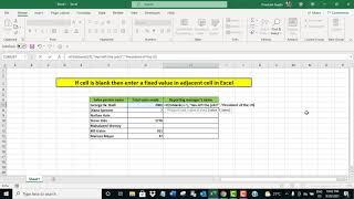 if cell is blank then enter a fixed value in adjacent cell in Excel