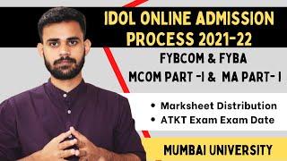 idol admission 2021- 22 | FYBCOM | FYBA | MCOM Part 1 | MA Part 1 | Mumbai University