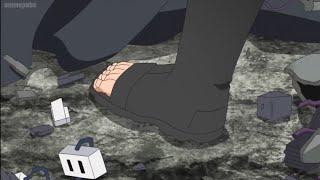 Boruto stomps a puppet with his foot