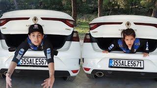 Melisa ve Nisa iki arabanın bagajına girdiler saklandılar kilitli kaldılar | polis | polis arabası