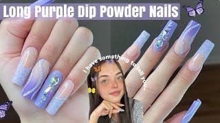 LONG PURPLE DIP POWDER NAILS!!!  Kiara Sky All In 1 Acrylic Powder, Sprinkle On Glitter, & MORE!!