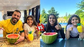 Sally teaches Deema and Dad to drink healthy fruit smoothie