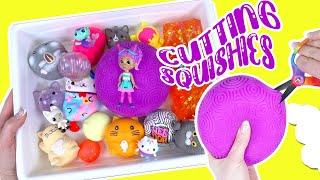 Gabby's Dollhouse Cutting Squishies into One Bowl with Pandy, Cakey, Catrat