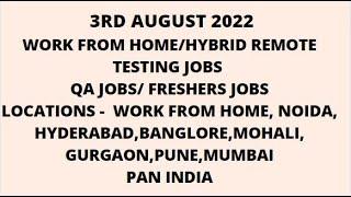 Automation Testing and Manual Testing Jobs 3rd August | Fresher | Experienced