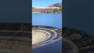 Ladybower Dam Spillway in operation.