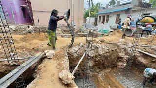 Amazing! Column Footing construction of Reinforcement Techniques-Sand and cement mixer