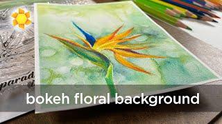 Bokeh floral background in watercolor pencil