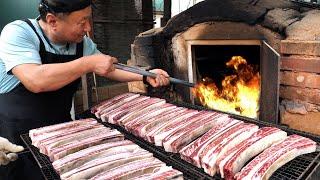 30 tons of oak firewood alone per year! Amazing meat experts cooking in the chimney / Korean food