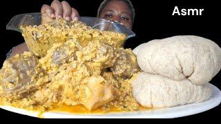 African food mukbang/fufu and egusi soup with gizzard and goat meat/ Nigeria food ASMR mukbang