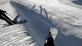 POV Snaking Skiers and dropping cliffs at Arapahoe Basin