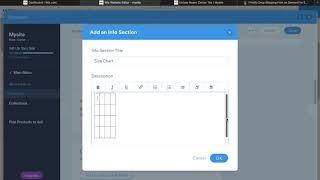Create a size chart section in Wix