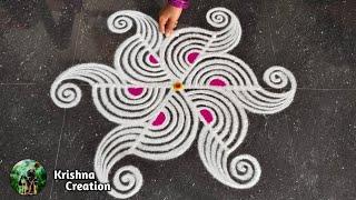 Thai madham special kolam | Easy padi kolam design with 5x3 dots | beautiful rangoli