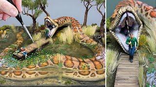 GIANT TITANOBOA SNAKE Hunts Florida Swamps, Diorama, Resin, Polymer Clay